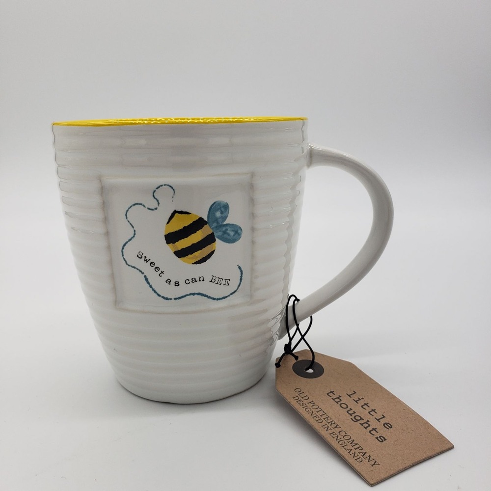 Old Pottery Company Little Thoughts Sweet As Can Bee Ribbed White Ceramic Mug